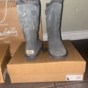 UGG Charcoal Boots with Ribbon Accents
